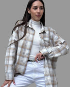 Koszula w kratę damska oversize 5.45 – beżowa