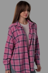 Koszula w kratę damska oversize 5.45 – różowa
