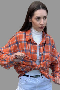 Koszula w kratę damska oversize 5.45 – pomarańczowa