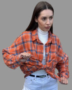 Koszula w kratę damska oversize 5.45 – pomarańczowa