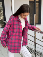 Koszula w kratę damska oversize 5.45 – fuksja