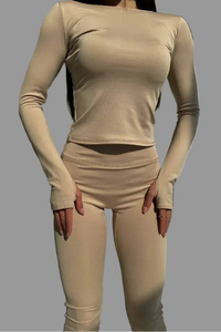 Komplet damski Legginsy + Longsleeve 5.45 – beżowy