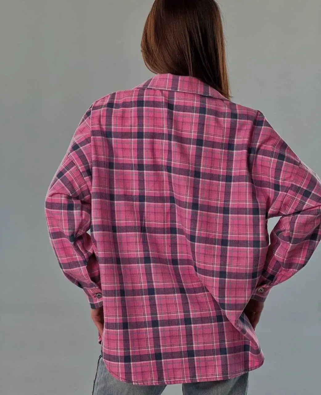 Koszula w kratę damska oversize 5.45 – różowa