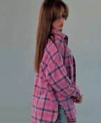 Koszula w kratę damska oversize 5.45 – różowa