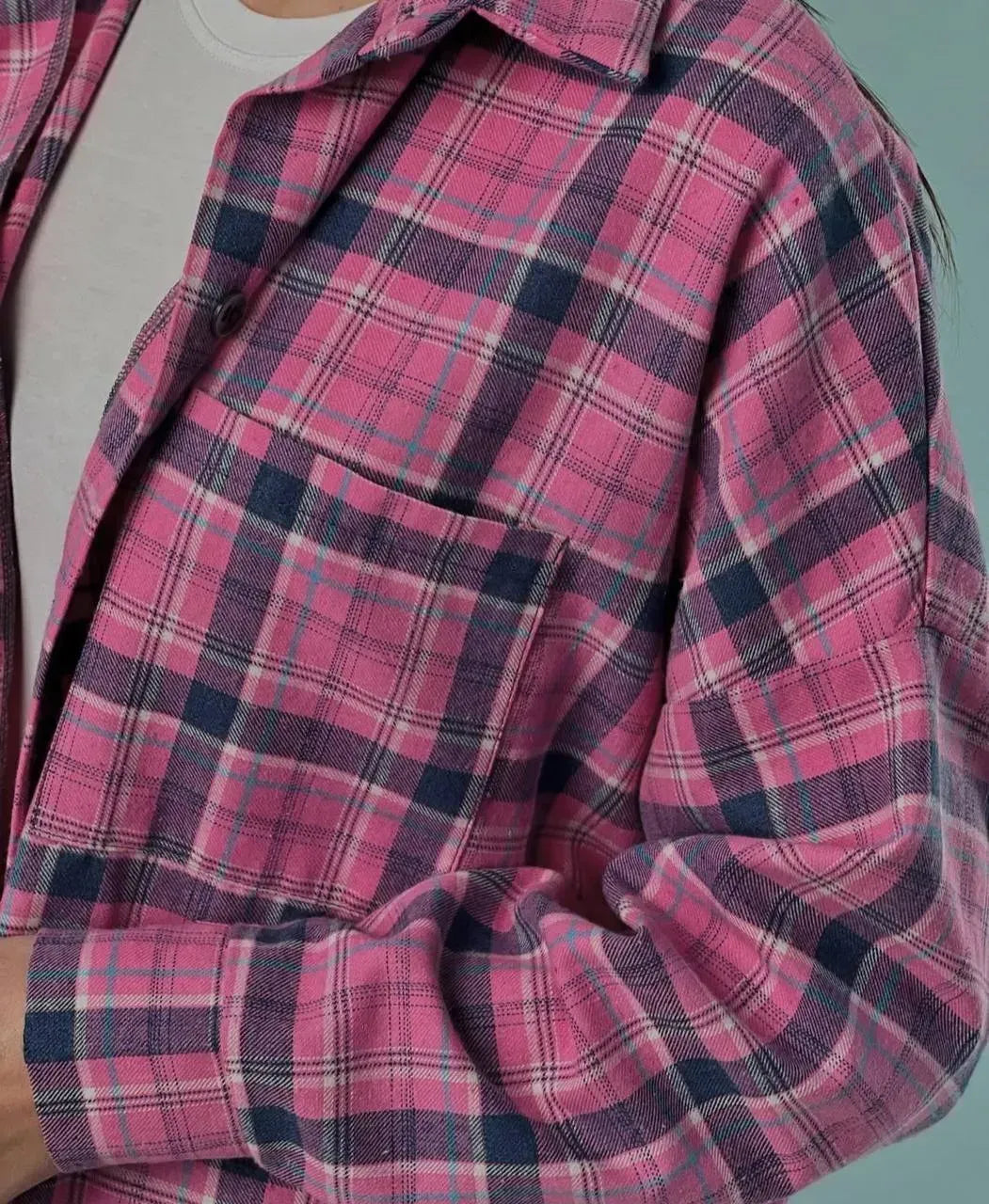 Koszula w kratę damska oversize 5.45 – różowa